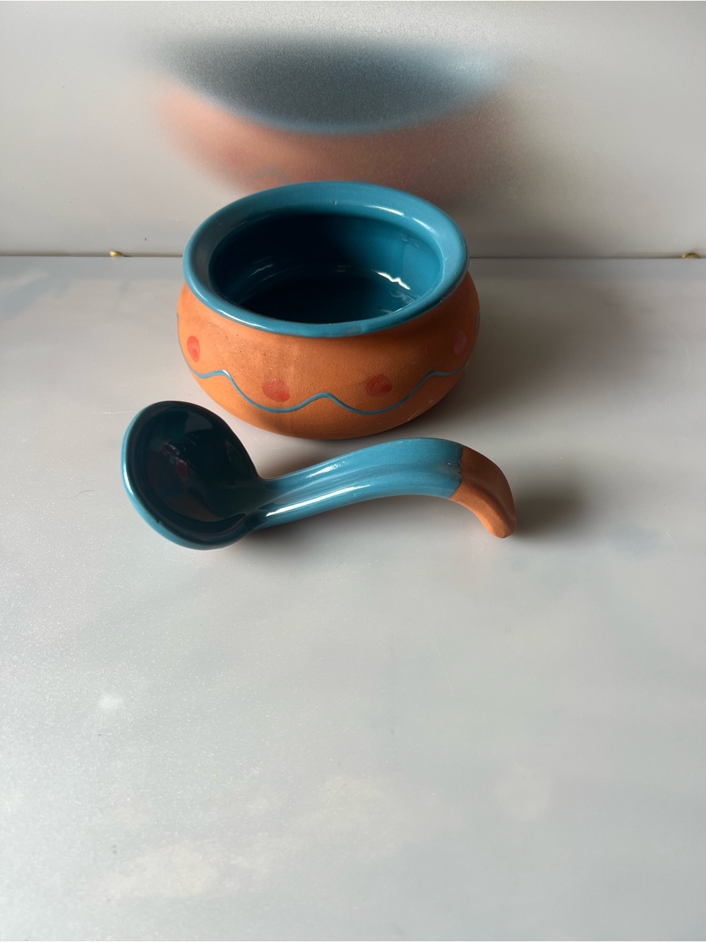 Pottery Bowl & Ladle~Made In Portugal
